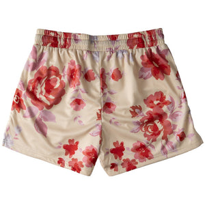 MUAY THAI SHORTS (MID THIGH CUT) FLORAL - CREAM