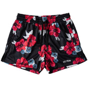 MUAY THAI SHORTS (MID THIGH CUT) FLORAL - BLACK