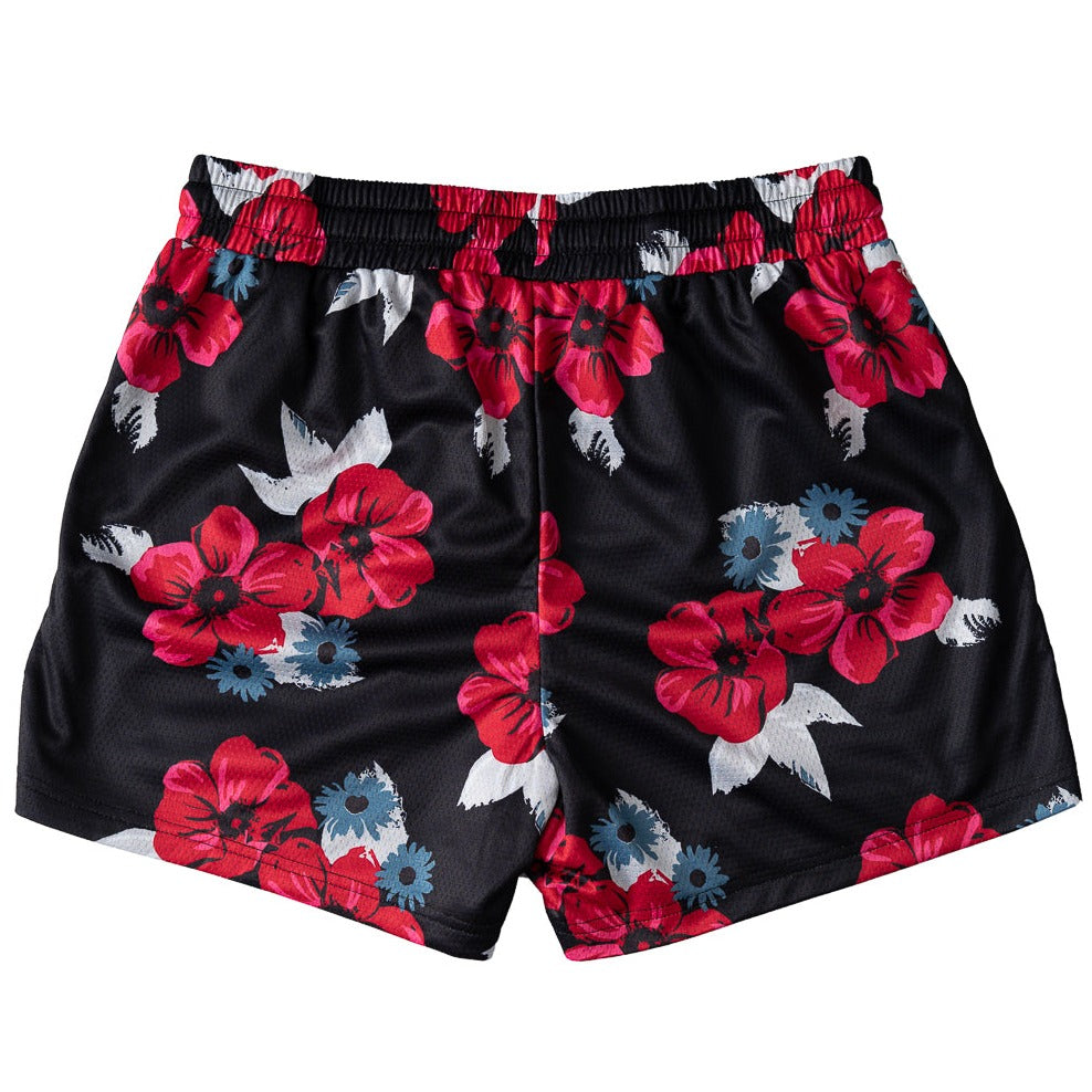 MUAY THAI SHORTS (MID THIGH CUT) FLORAL - BLACK