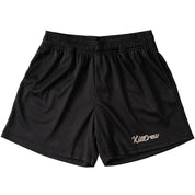 VENTED MESH SCRIPT SHORTS - BLACK / CREAM