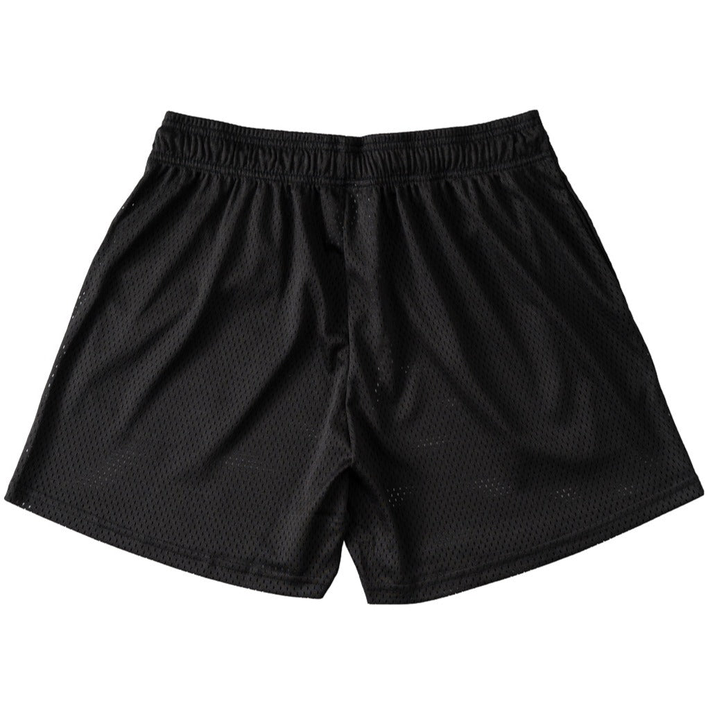 VENTED MESH SCRIPT SHORTS - BLACK / CREAM