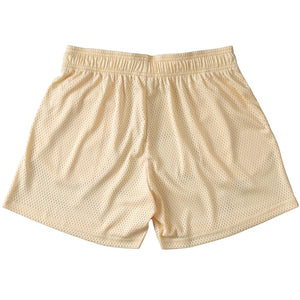 VENTED MESH SCRIPT SHORTS - CREAM / BLACK