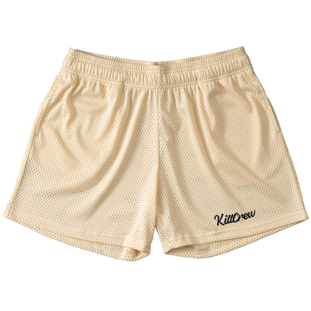 VENTED MESH SCRIPT SHORTS - CREAM / BLACK - Kill Crew