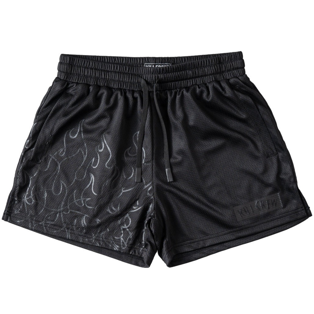 MUAY THAI FLAME SHORTS (MID THIGH CUT) - BLACKOUT