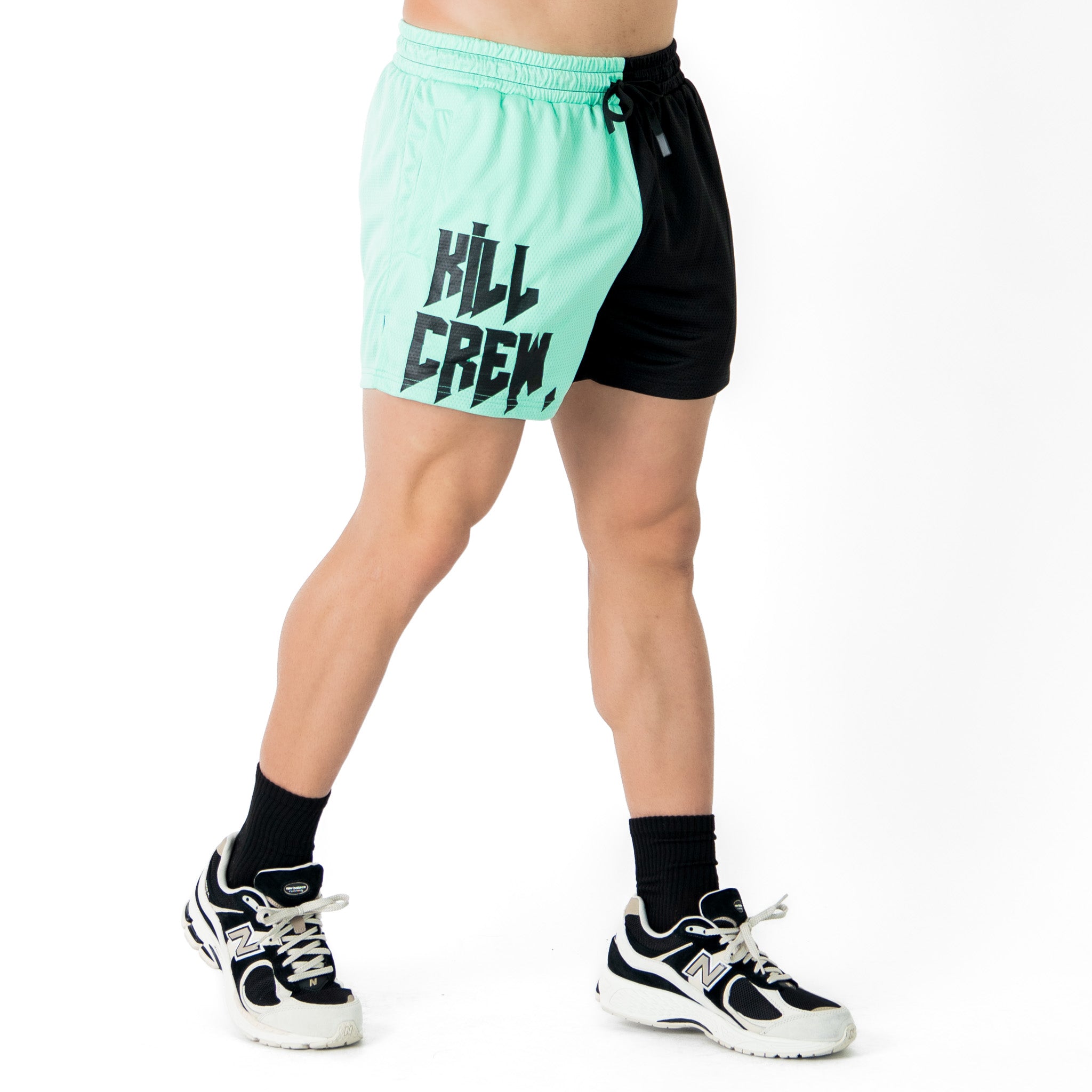 MUAY THAI SHORTS (MID THIGH CUT) 2 TONE - MINT / BLACK