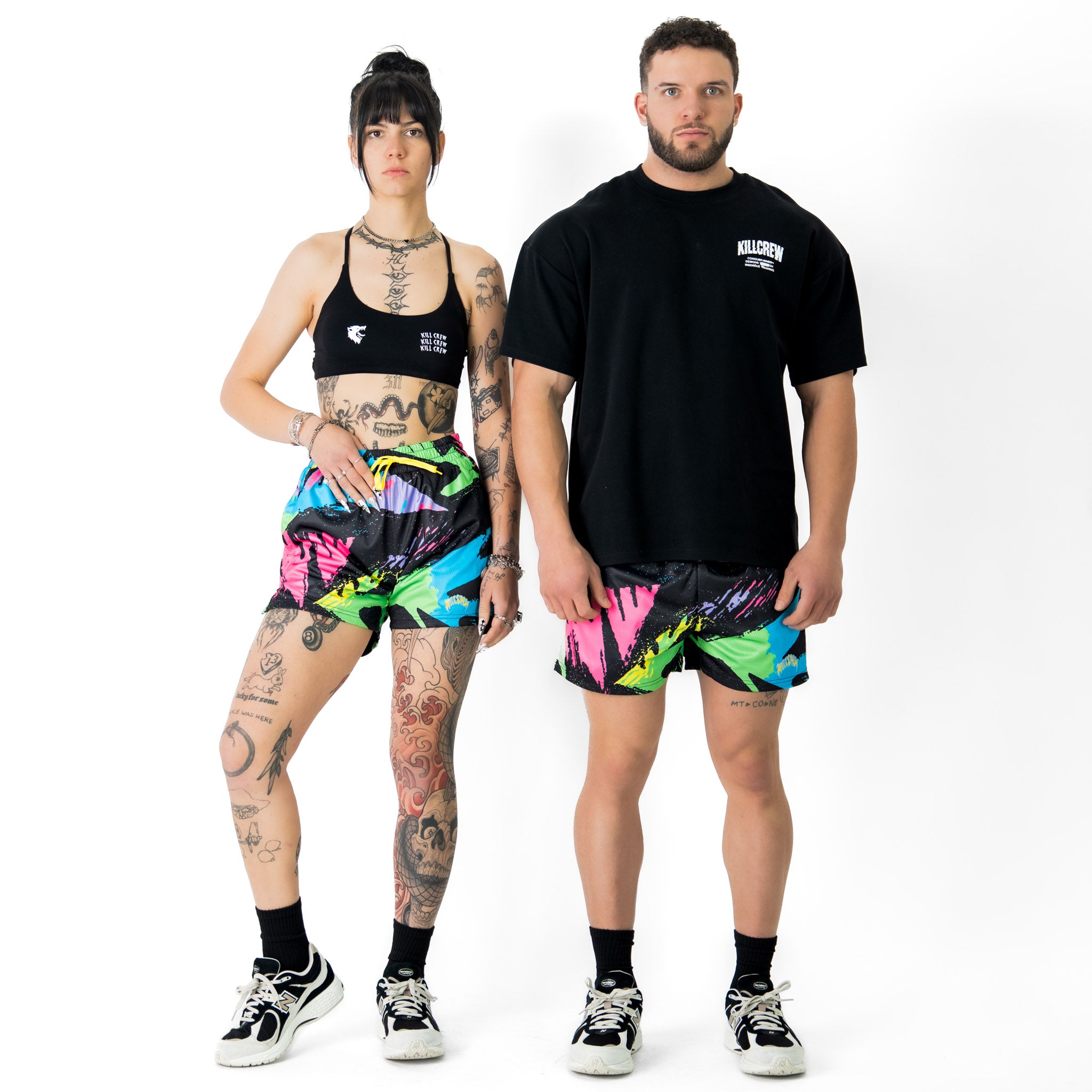 MUAY THAI SHORTS (MID THIGH CUT) RETRO - 80s NEON