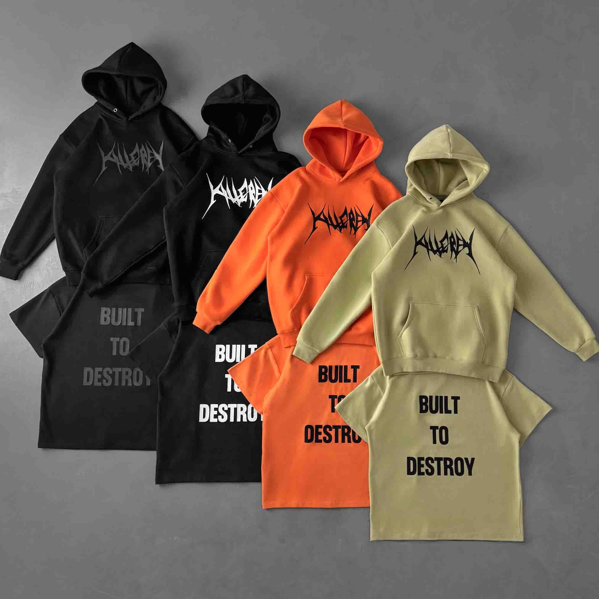 OVERSIZED LUX HOODIE "BUILT TO DESTROY" HOODIE - GREEN / BLACK