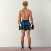 BANDANA FIGHT SHORTS - TEAL / GOLD