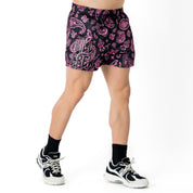 MUAY THAI SHORTS (MID THIGH CUT) BANDANA - BLACK / PINK