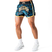BANDANA FIGHT SHORTS - TEAL / GOLD
