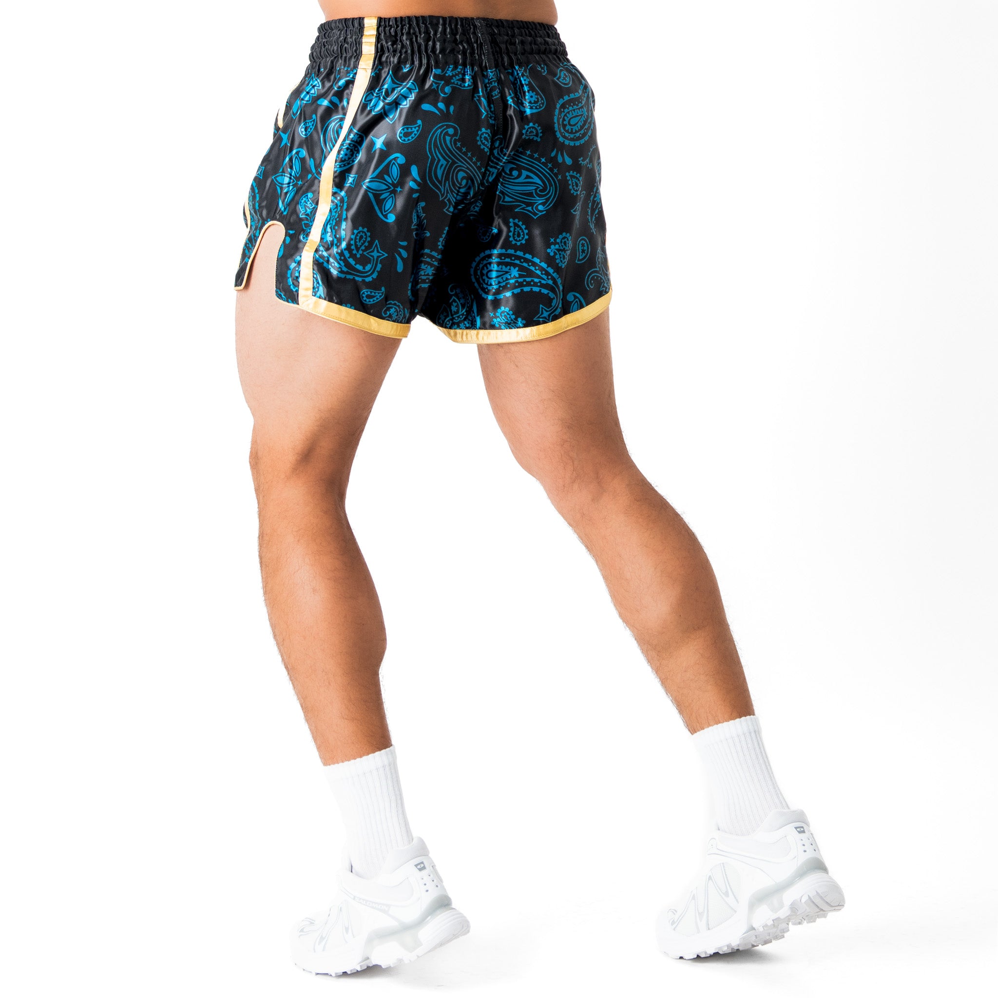 BANDANA FIGHT SHORTS - TEAL / GOLD