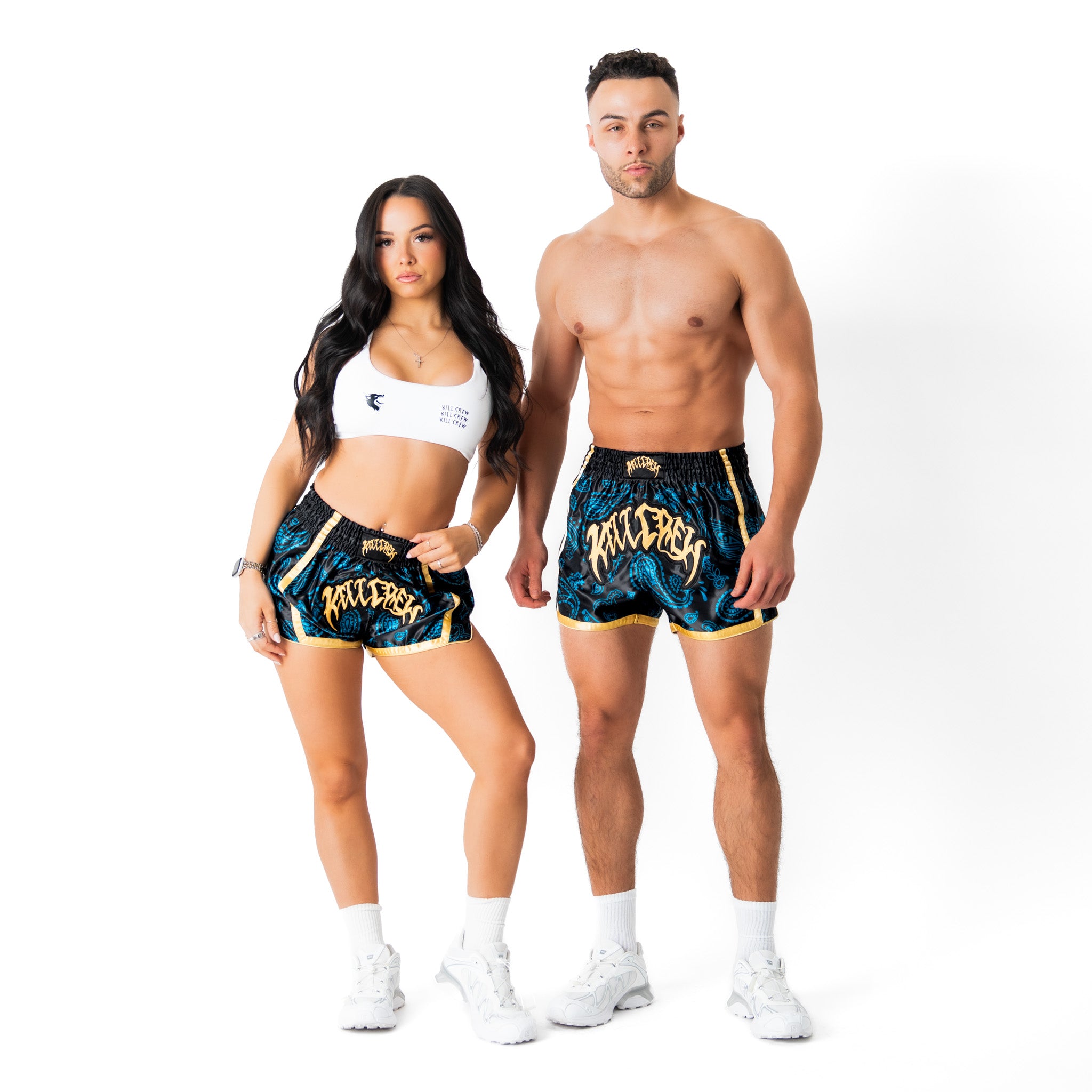 BANDANA FIGHT SHORTS - TEAL / GOLD