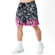 RELAXED CUT SHORTS BANDANA FLAME - BLACK / PINK