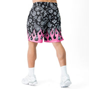 RELAXED CUT SHORTS BANDANA FLAME - BLACK / PINK