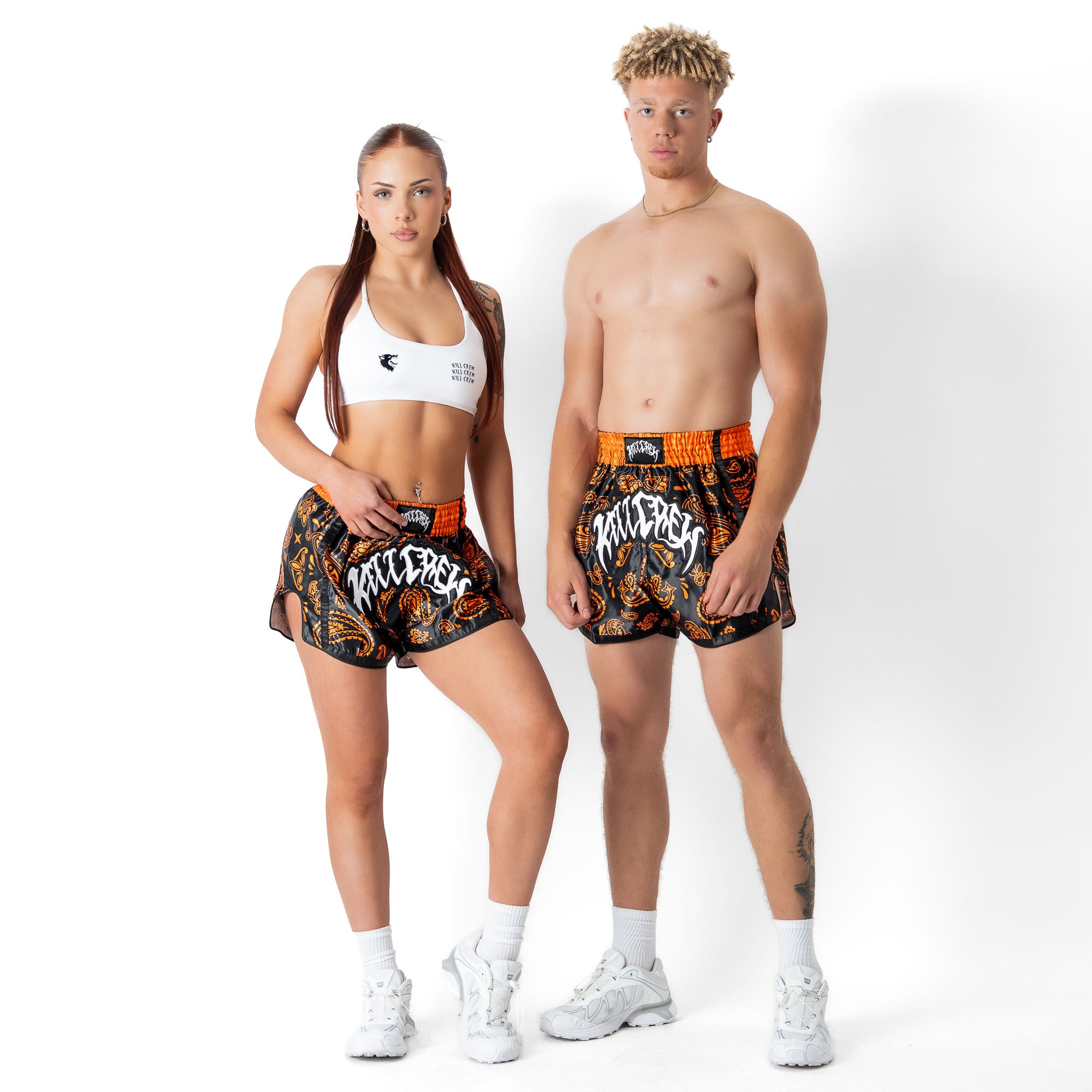BANDANA FIGHT SHORTS - BLACK / ORANGE