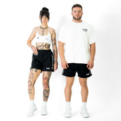 COTTON SHORTS (MID THIGH CUT) BARBWIRE - BLACK / WHITE