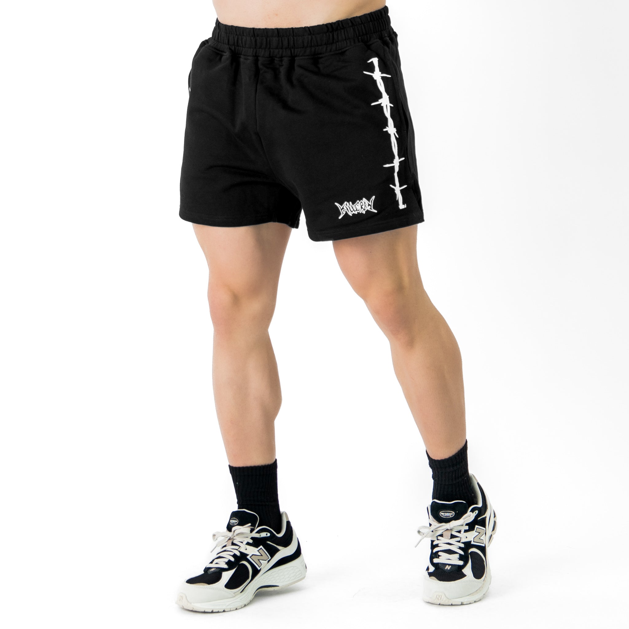COTTON SHORTS (MID THIGH CUT) BARBWIRE - BLACK / WHITE