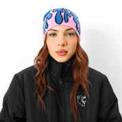 FLAME SKULL CAP BEANIE - BLUE / PINK