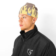FLAME SKULL CAP BEANIE - BROWN / YELLOW