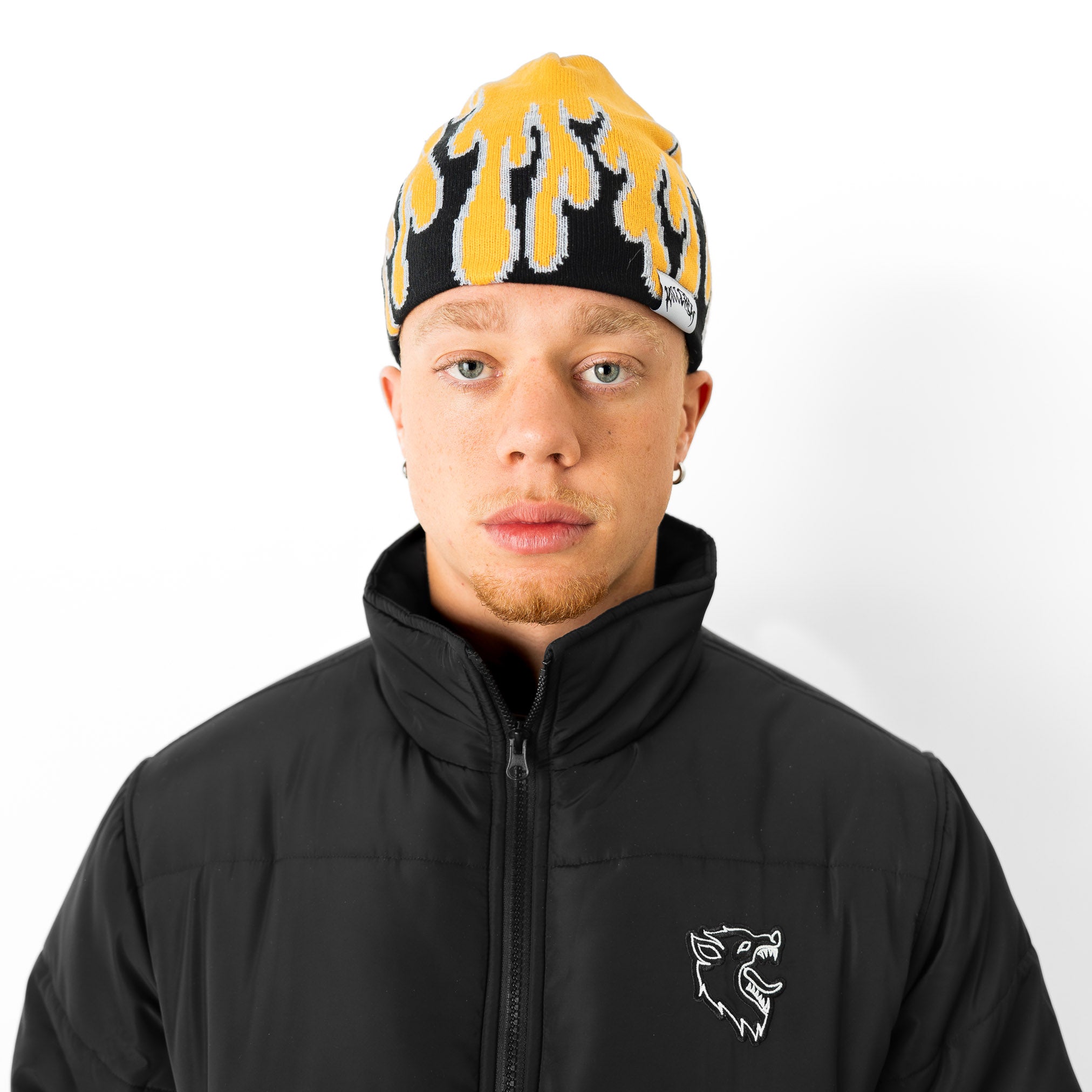 FLAME SKULL CAP BEANIE - ORANGE / BLACK