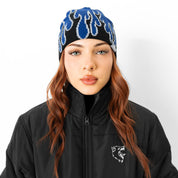 FLAME SKULL CAP BEANIE - BLUE / BLACK
