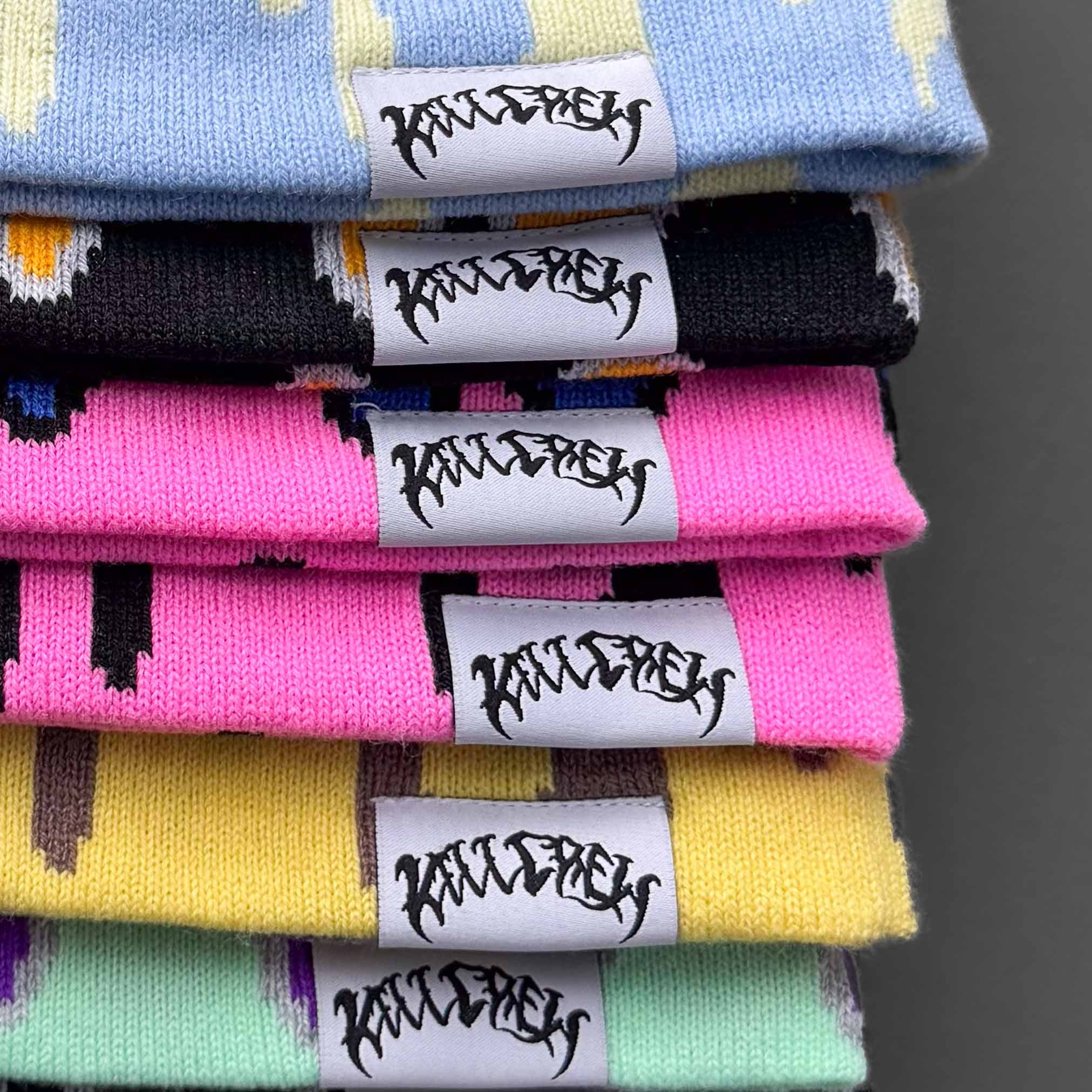 FLAME SKULL CAP BEANIE - BLACK / PINK