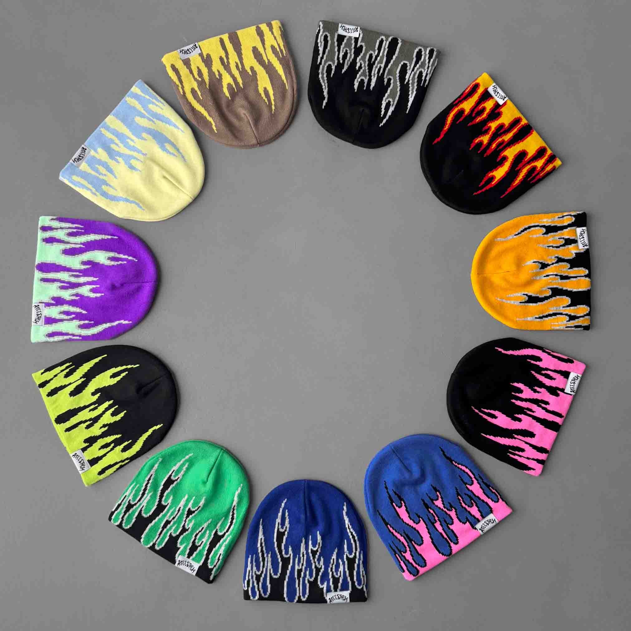 FLAME SKULL CAP BEANIE - BLACK / PINK