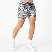 MUAY THAI SHORTS (MID THIGH CUT) - GREY CAMO