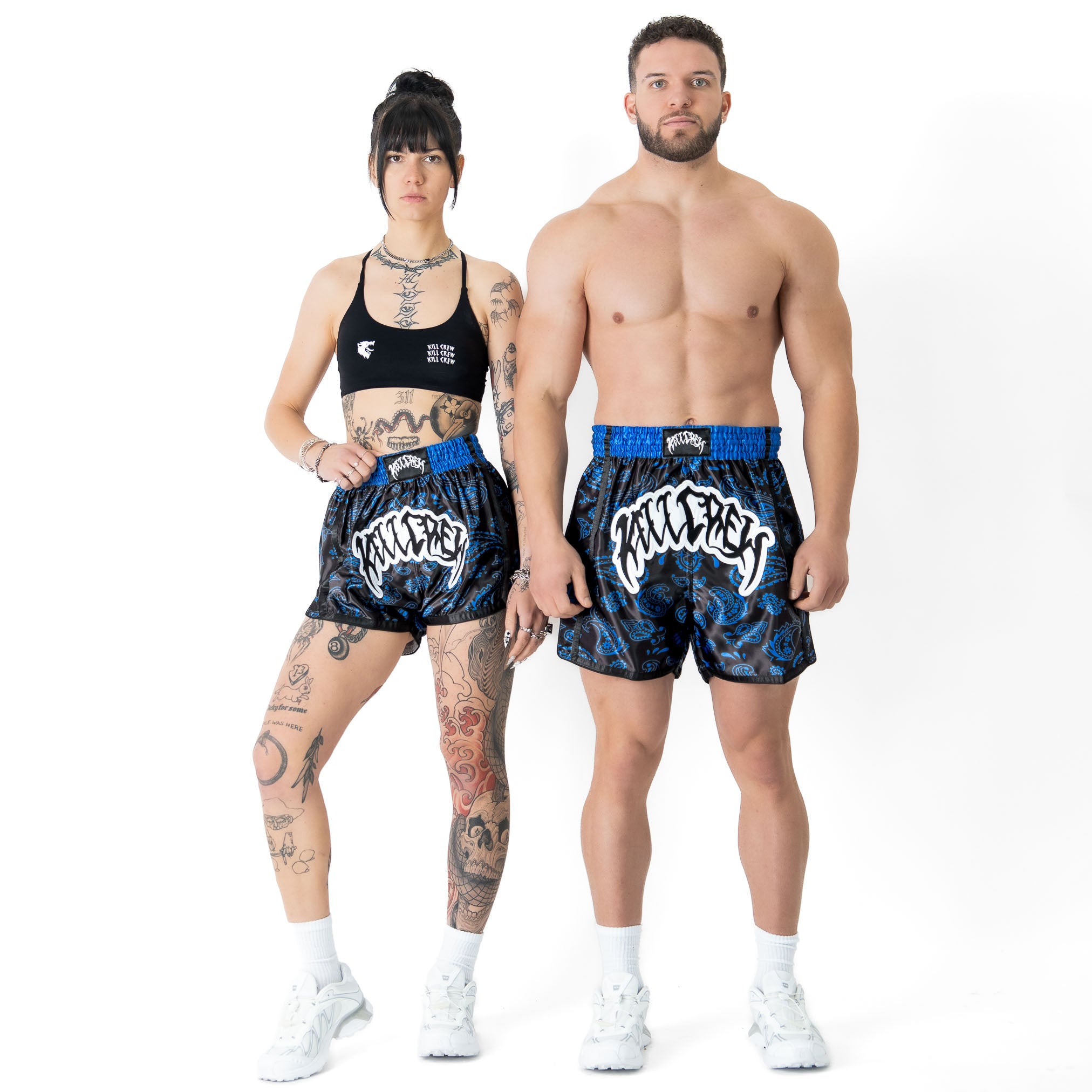 BANDANA FIGHT SHORTS - BLACK / BLUE – Kill Crew