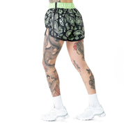 BANDANA FIGHT SHORTS - BLACK / NEON GREEN