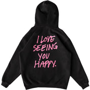 OVERSIZED LUX T-SHIRT "LOVE SEEING YOU HAPPY" - BLACK / PINK