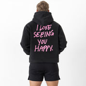 OVERSIZED LUX T-SHIRT "LOVE SEEING YOU HAPPY" - BLACK / PINK