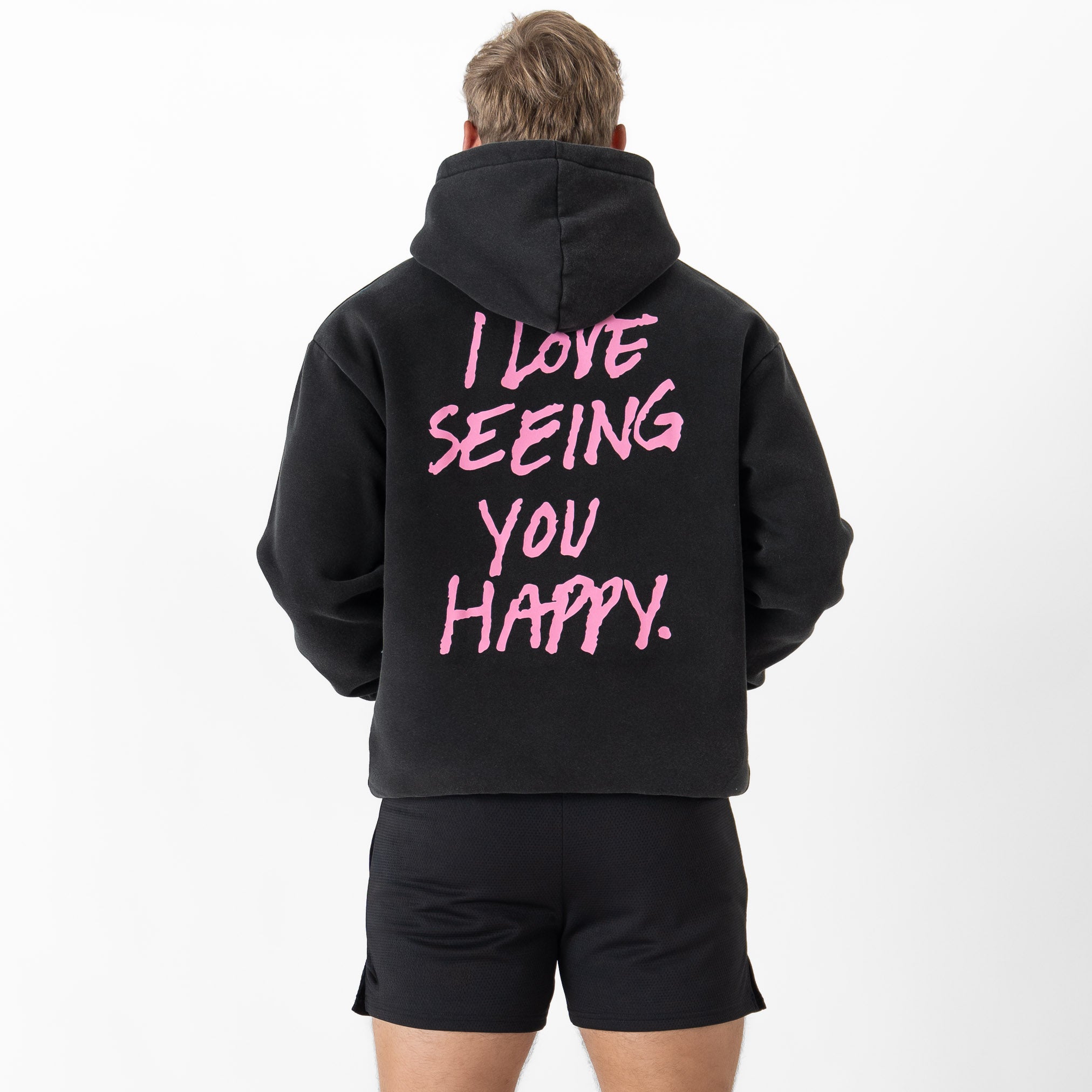OVERSIZED LUX T-SHIRT "LOVE SEEING YOU HAPPY" - BLACK / PINK