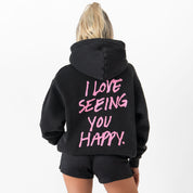OVERSIZED LUX T-SHIRT "LOVE SEEING YOU HAPPY" - BLACK / PINK
