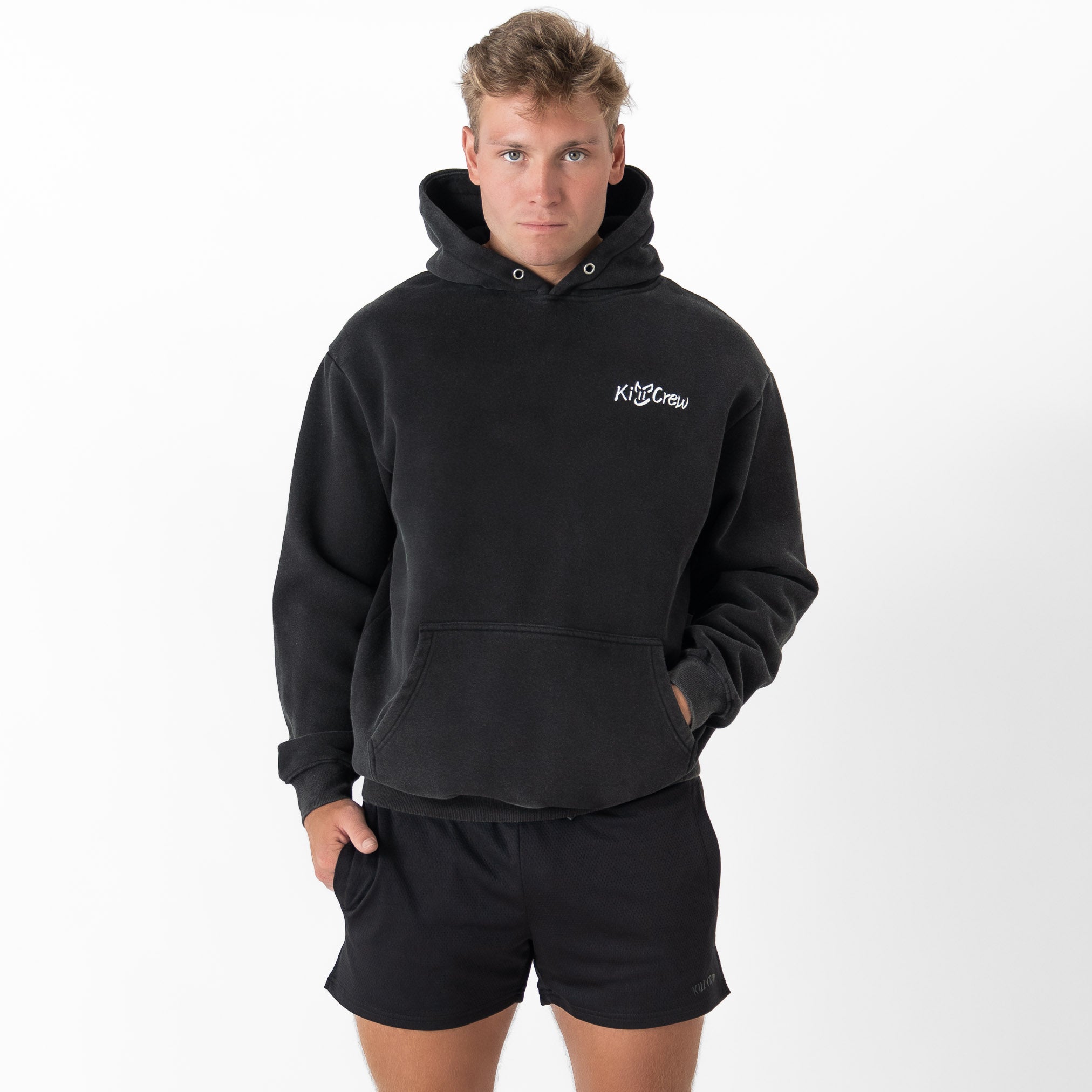 OVERSIZED LUX HOODIE "LOVE SEEING YOU HAPPY" - BLACK / WHITE