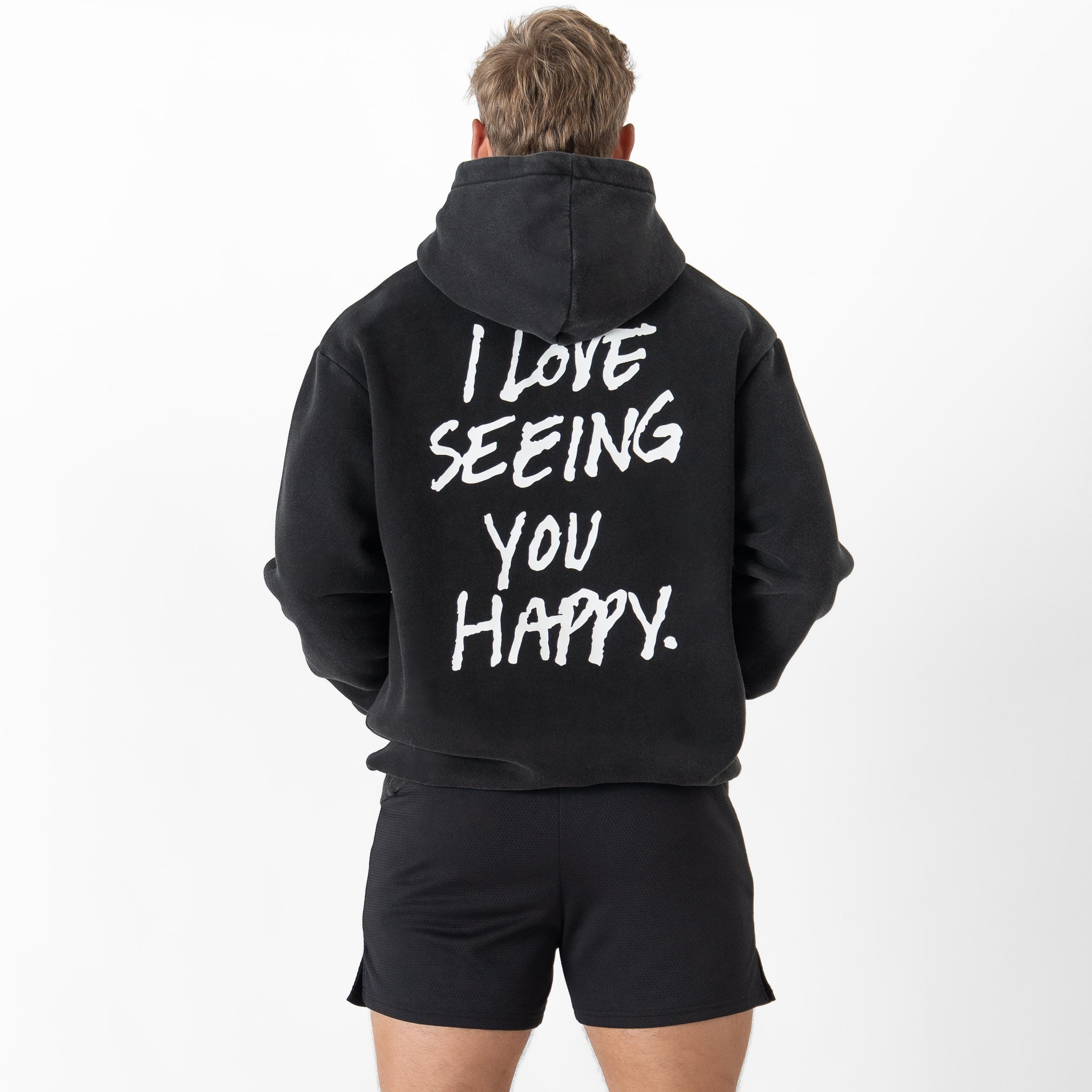 OVERSIZED LUX HOODIE "LOVE SEEING YOU HAPPY" - BLACK / WHITE