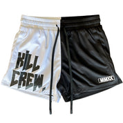 MUAY THAI SHORTS (MID THIGH CUT) 2 TONE - BLACK / WHITE