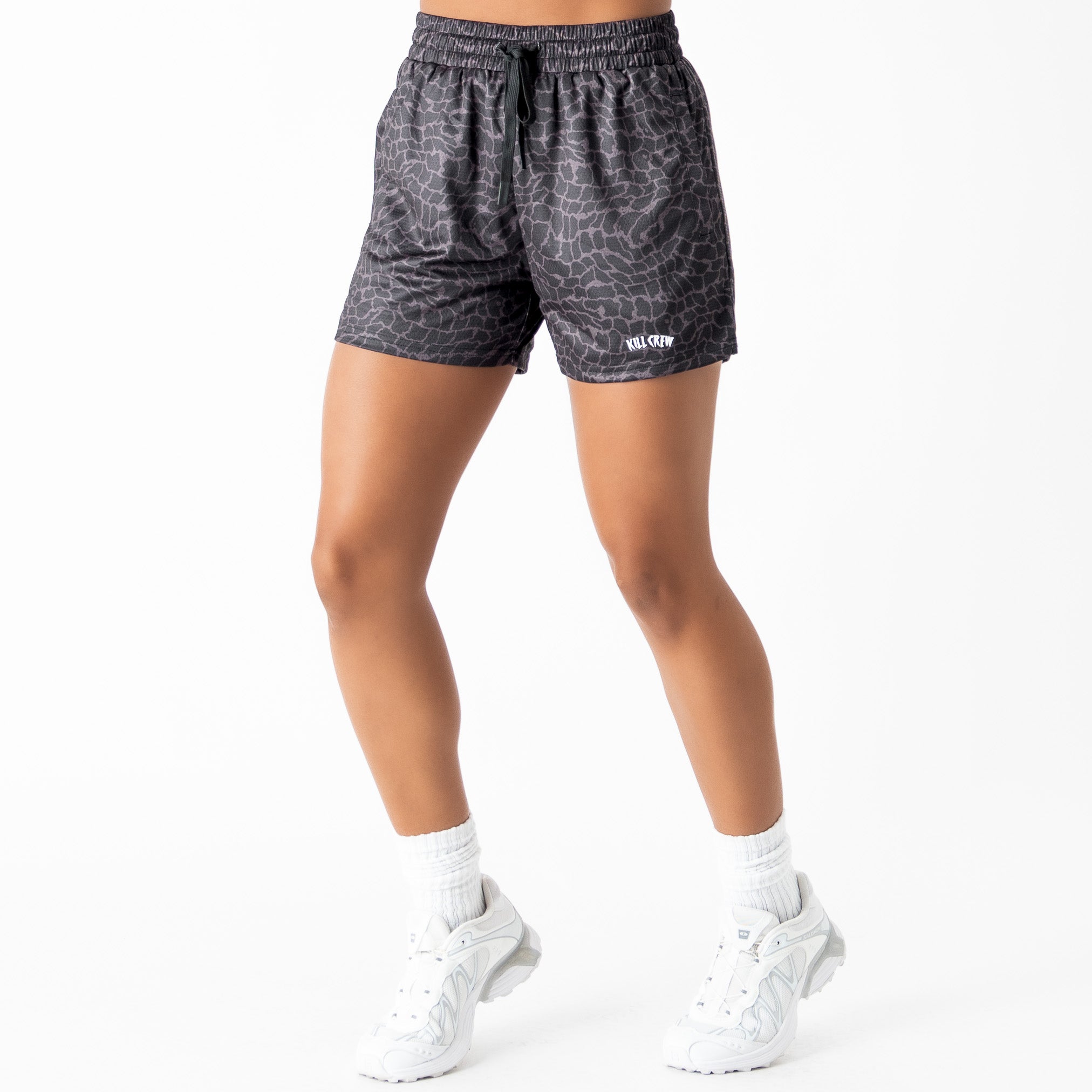 MUAY THAI SHORTS (MID THIGH CUT) - BLACK CROCODILE