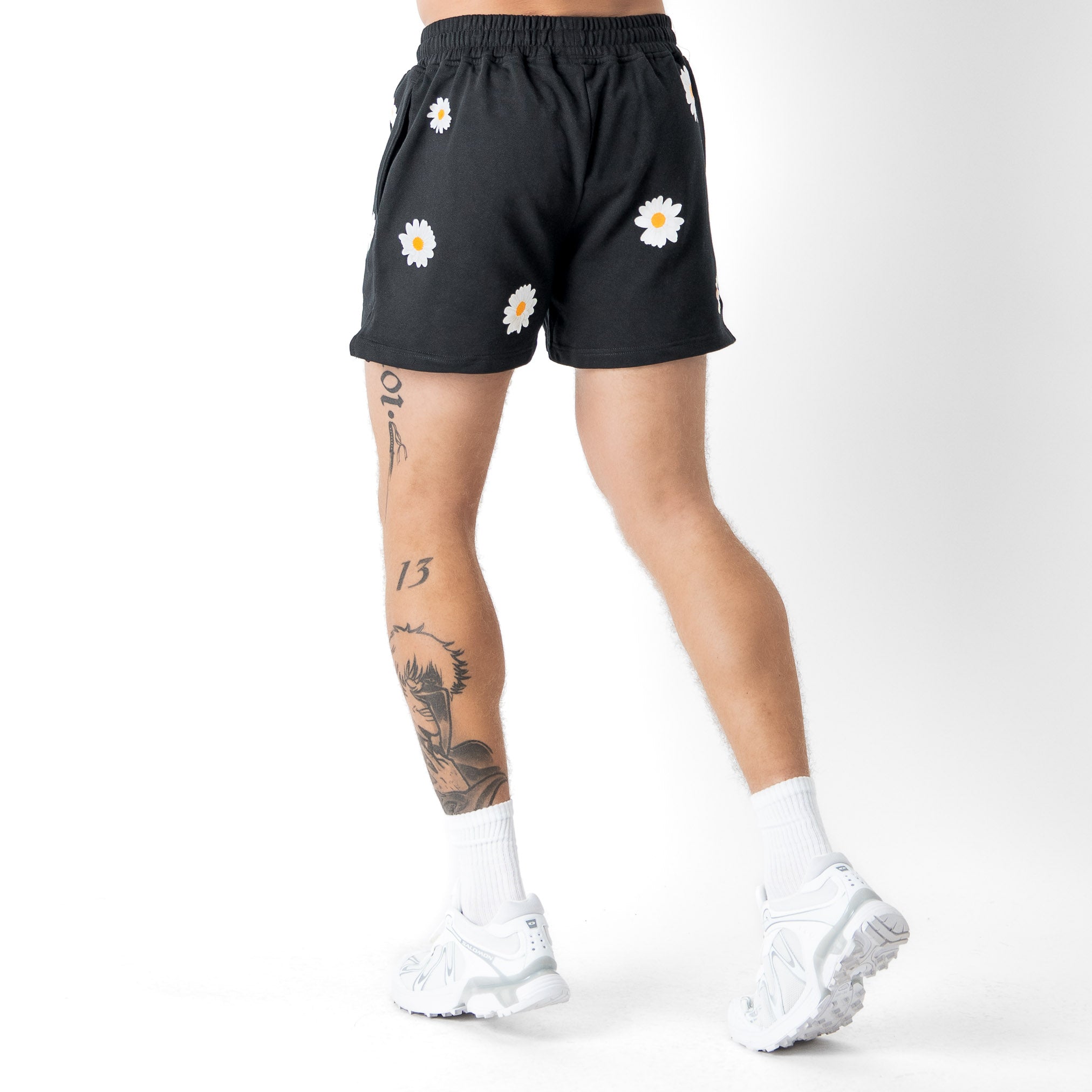 COTTON SHORTS (MID THIGH CUT) DAISY - BLACK