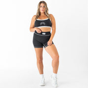 MID RISE COLOR BLOCK BIKER SHORT - BLACK