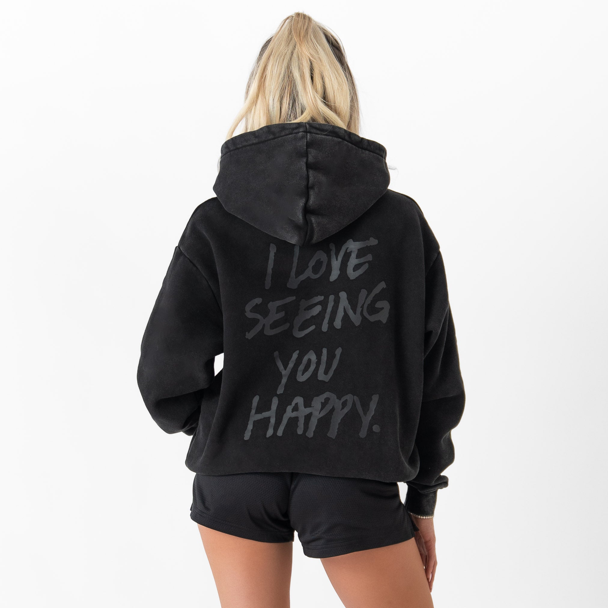 OVERSIZED LUX HOODIE "LOVE SEEING YOU HAPPY" - BLACKOUT