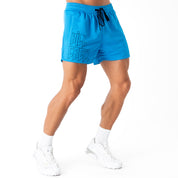 MUAY THAI SHORTS (MID THIGH CUT) - HIGHLIGHTER BLUE