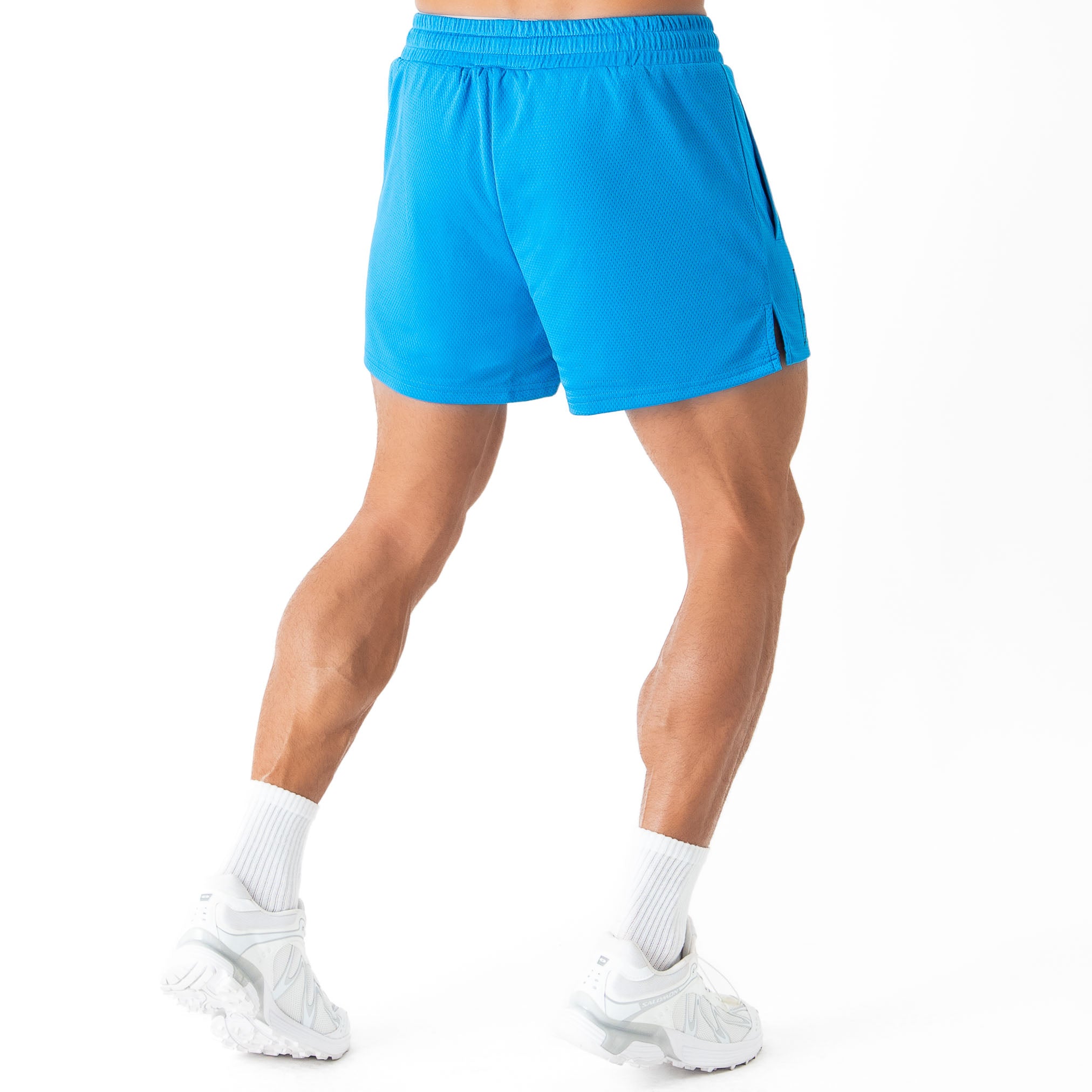 MUAY THAI SHORTS (MID THIGH CUT) - HIGHLIGHTER BLUE
