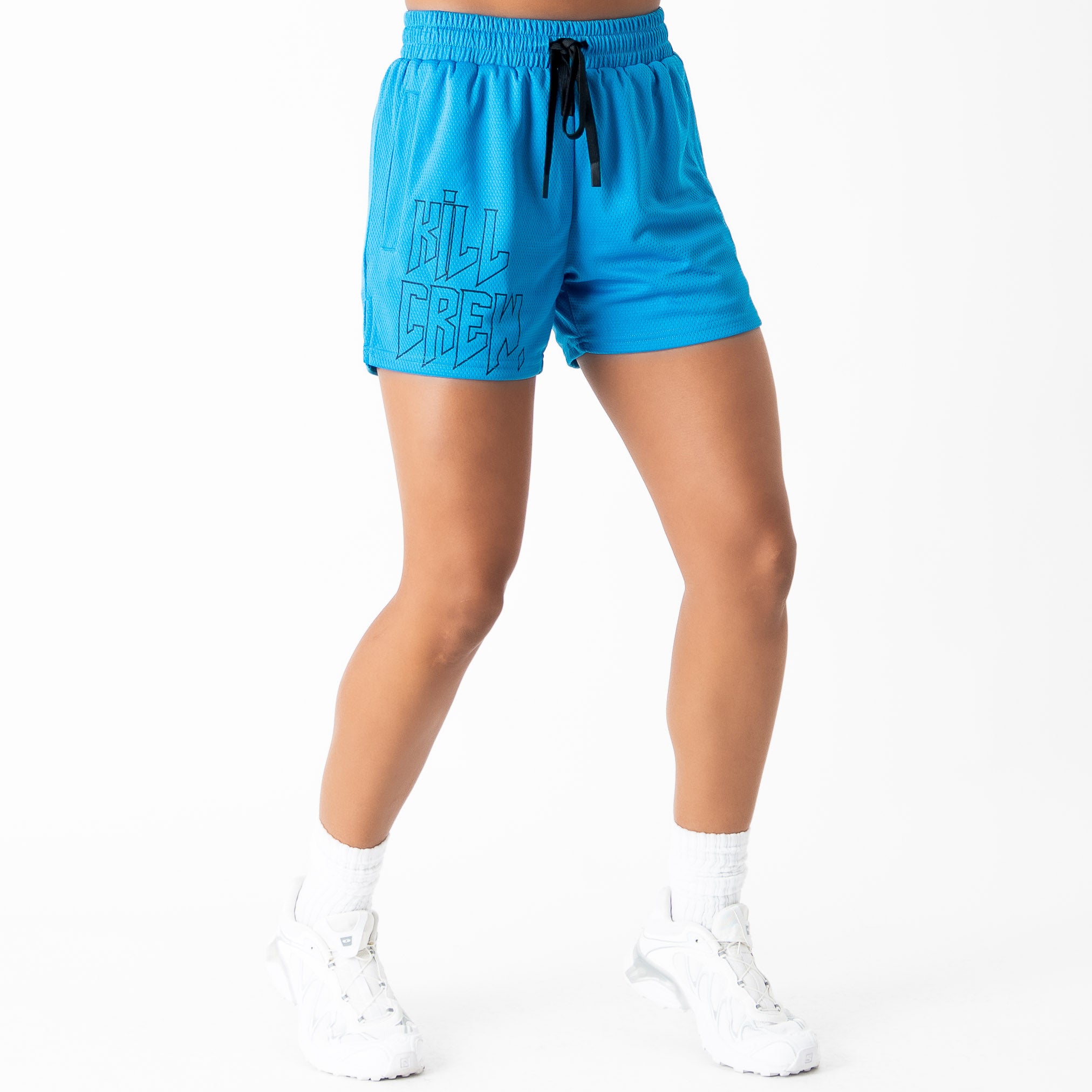 MUAY THAI SHORTS (MID THIGH CUT) - HIGHLIGHTER BLUE