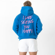 OVERSIZED LUX HOODIE "LOVE SEEING YOU HAPPY" - BLUE / PINK