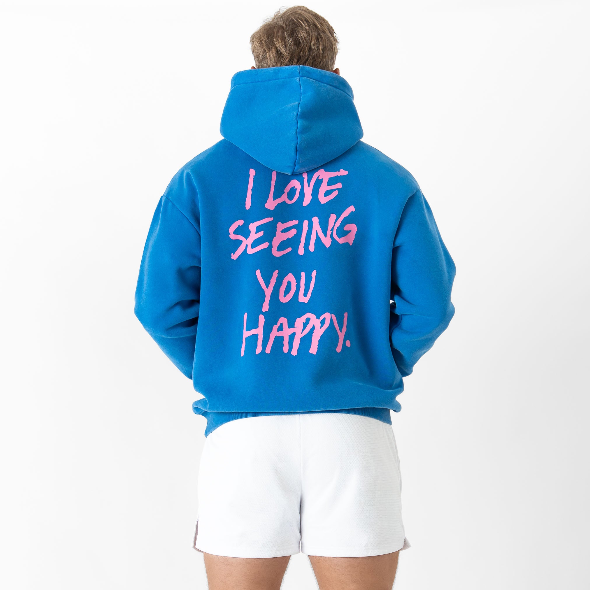 OVERSIZED LUX HOODIE "LOVE SEEING YOU HAPPY" - BLUE / PINK