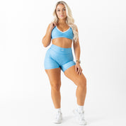 MID RISE SCRUNCH BIKER SHORT POLKA DOT  - PASTEL BLUE / WHITE