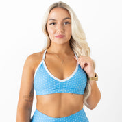 POLKA DOT SPORTS BRA - PASTEL BLUE / WHITE