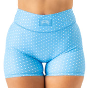MID RISE SCRUNCH BIKER SHORT POLKA DOT  - PASTEL BLUE / WHITE