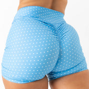 MID RISE SCRUNCH BIKER SHORT POLKA DOT  - PASTEL BLUE / WHITE